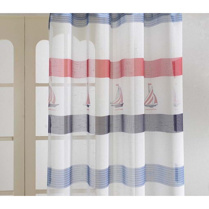 Cordell Sheer Curtain Single Panel, Red/Blue/Black