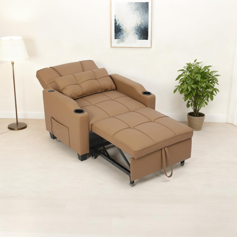 Canapé convertible inclinable, fauteuil en cuir PU avec coussin lombaire à massage, gris, Gris