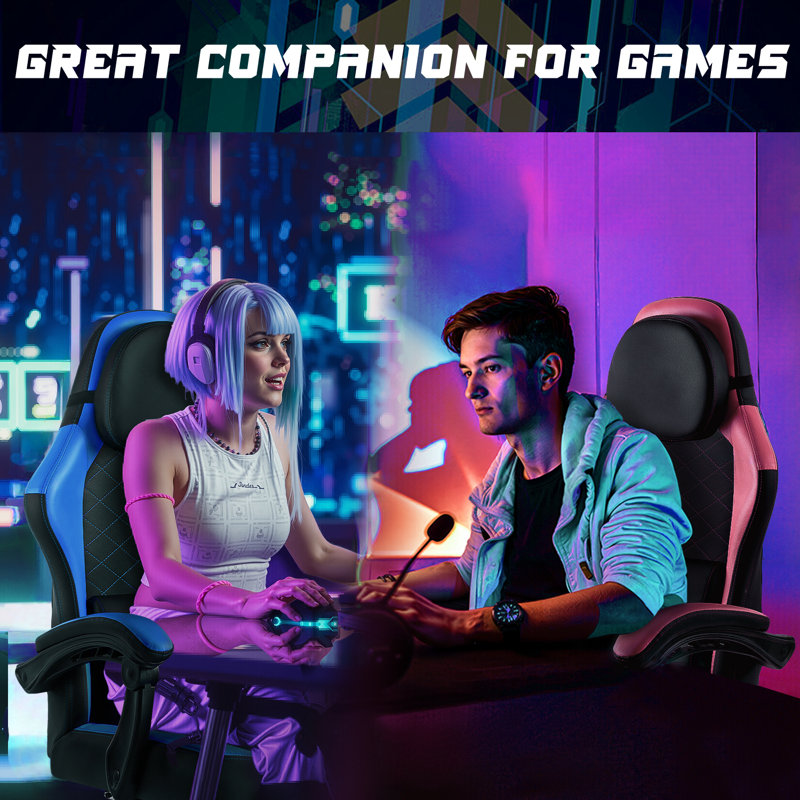 Adjustable Reclining Ergonomic Game Chair, Blue