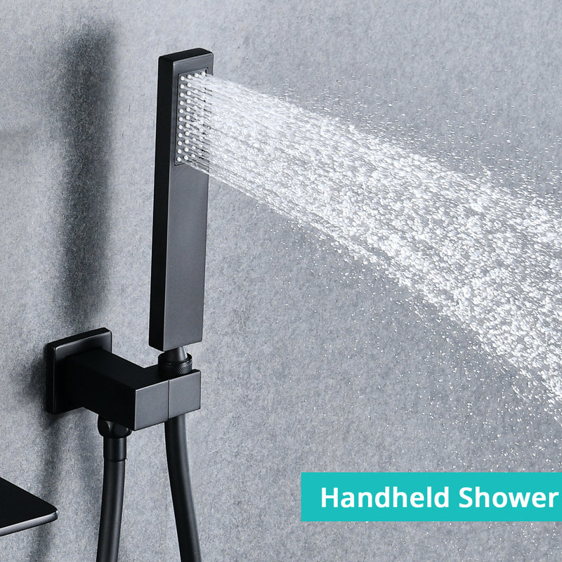 Wall Mount Tub Filler In Modern Matte Black, Bathroom Shower With Handheld Shower, Easy - To Control Single Handle Black Bathtub Faucet And , Mounted Waterfall Spout, For Bathing