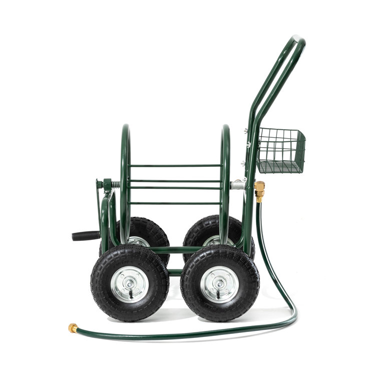 Glitzhome 34.5H Green Utility Wagon Reel Cart with Hose