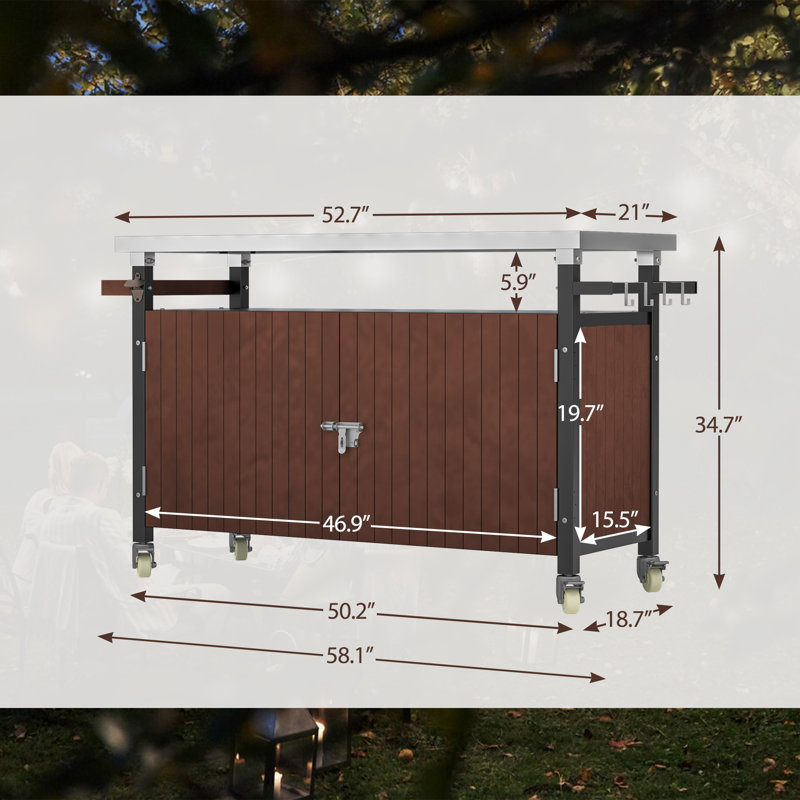 Movable Kitchen Island With Stainless Steel Top And Storage