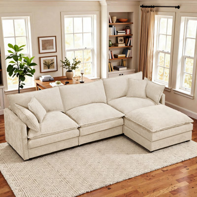  110.5'' Wide L-Shaped Living room sofa, Modular Sectional Sofa, 4 Seater Sofa Comfy Cloud Couch Chenille Upholstered Sofa with Ottoman