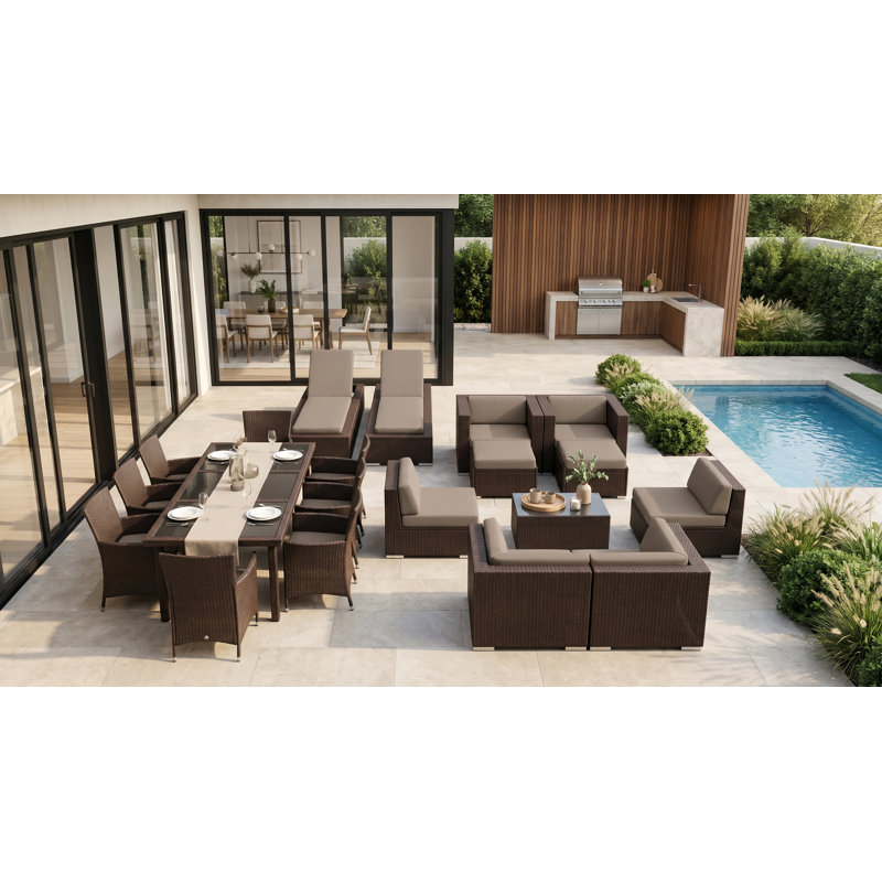 Ensemble de conversation en osier Pavior, Brun foncé, Toile Sunbrella® taupe