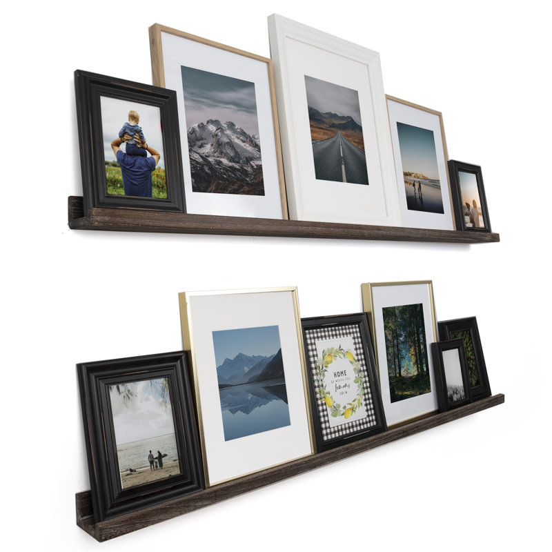 Tablette murale 2 pièces en bois massif Kemmentn, H 2 po x l 52 po x P 3,4 po, Brun brûlé