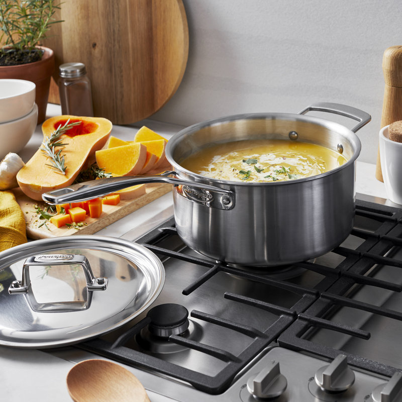 Demeyere Essential 5 5-Ply 4-Qt Stainless Steel Saucepan with Lid