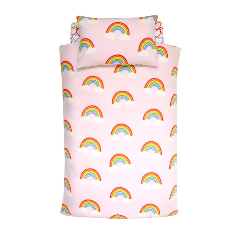 Rainbow Hearts Fleece Duvet Cover Set, Double