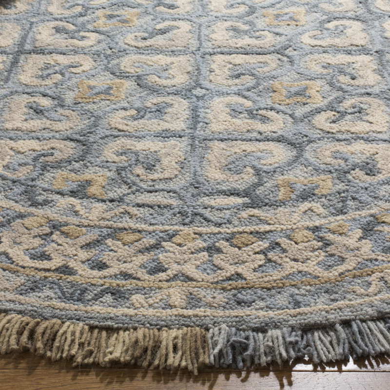Ferrera Geometric Hand-Tufted Area Rug in Light Beige, Round 6'