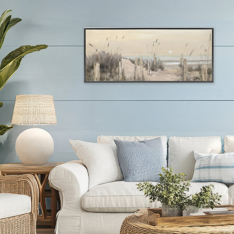 Giclée encadrée de lune blanche sur l'océan, design par Patricia Pinto, H 13 po x l 30 po, Giclée encadrée noir minuit