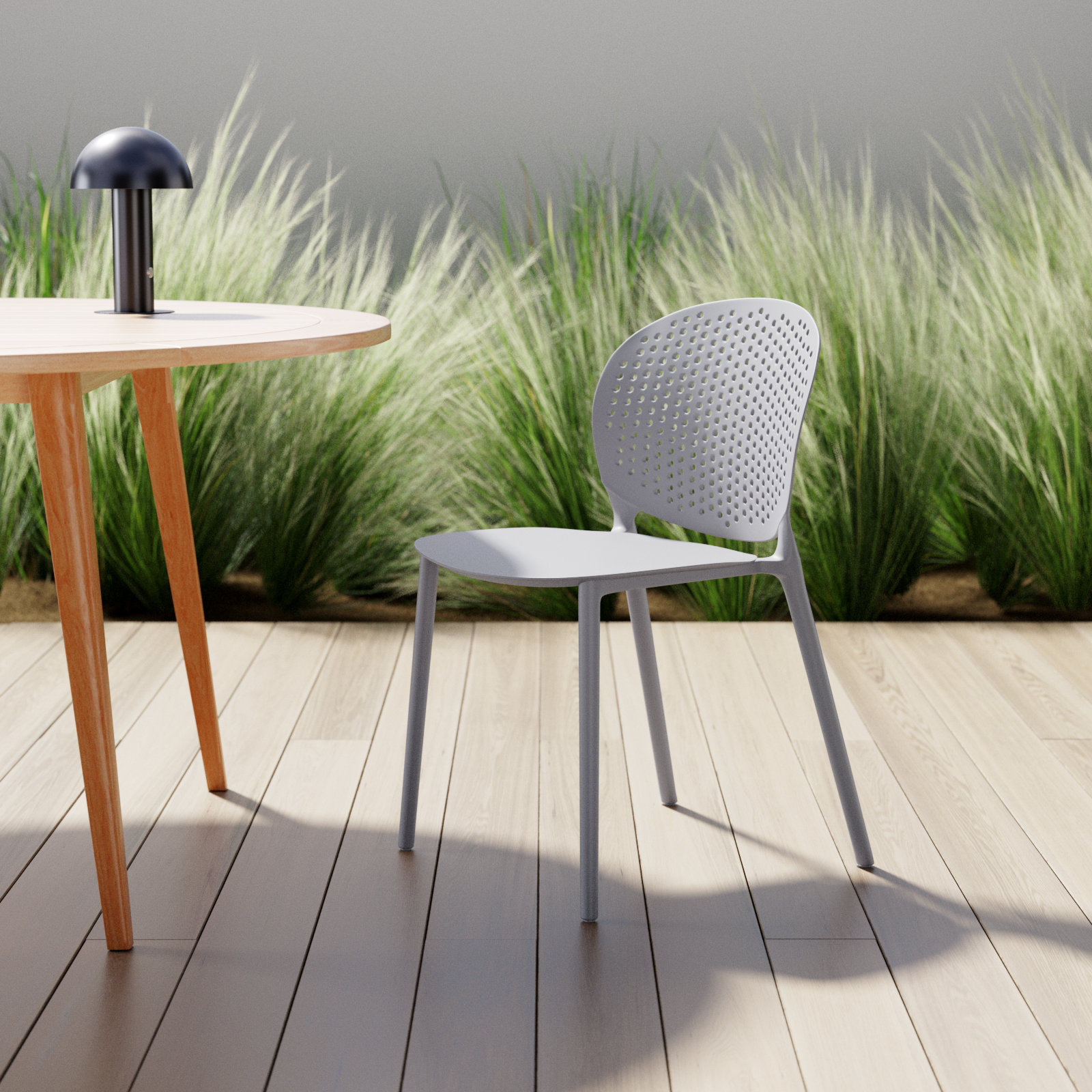 Outdoor Stacking Dining Side Chair, Light Gray