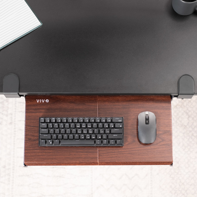 Dark Walnut Adjustable Clamp-On Keyboard Tray with Steel Frame