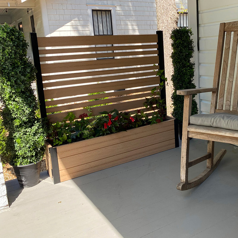 Cedar Freestanding Vinyl Privacy Screen with Planter Box