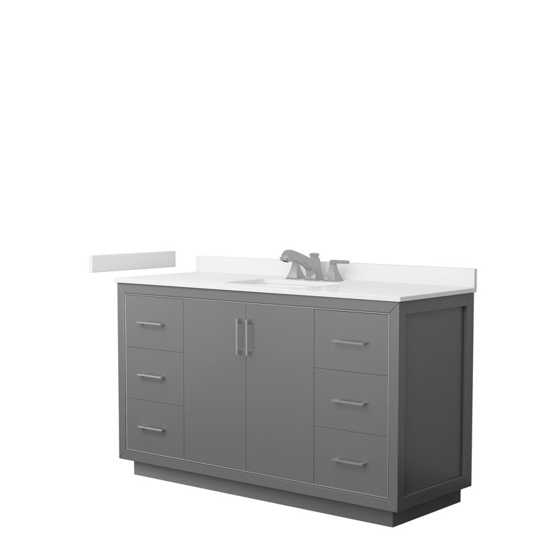 60'' Single Bathroom Vanity with Quartz Top, Dark Gray, White Quartz, Matte Black