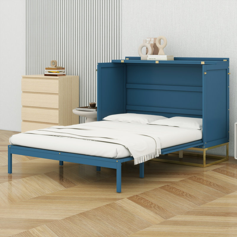 Lit escamotable élégant avec pieds en fer, Blue
