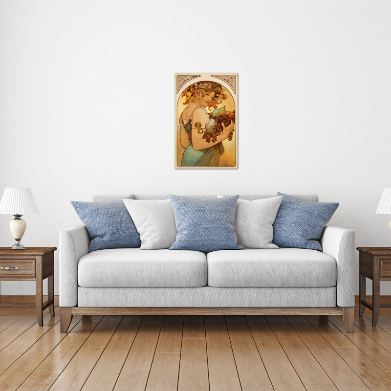 «Fruit» par Alphonse Mucha, reproduction d'art sur toile, H 60 po x l 40po x P 1,5 po, Toile tendue, Pas de tapis