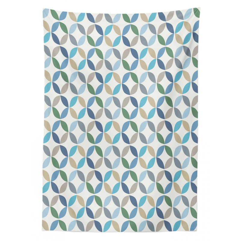 Geometric Circle Dining Room Kitchen Tablecloth, 84" L x 60" W, Blue
