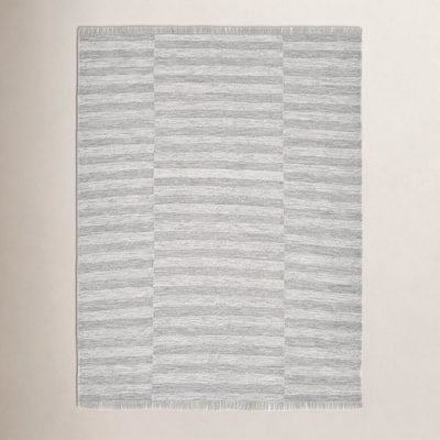 Reva Silver Hand-Knotted Striped Wool Rug