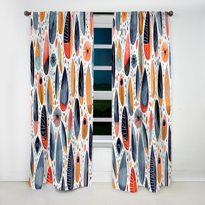 Motif floral bleu, jaune et scandinave - Rideau abstrait - Rideau occultant - 1 panneau, L 52 po x L 120 po