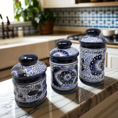 Cocina Bonita Round Canister Set in Blue