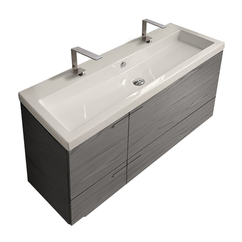 Ensemble de meuble-lavabo simple mural 47 po Letourneau, Noyer gris