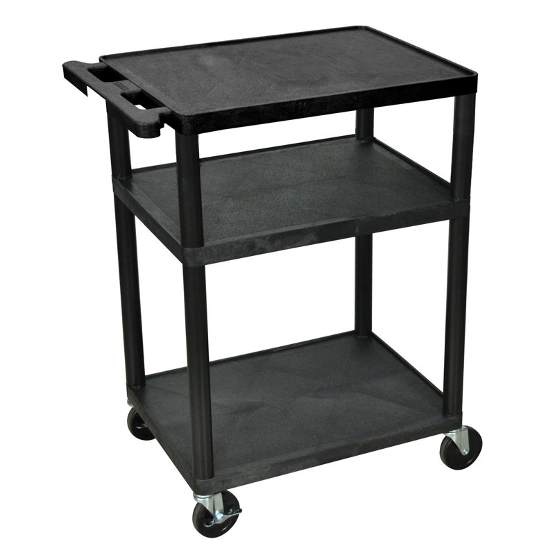 Heavy-Duty Mobile Presentation Cart With 3 Adjustable Shelves For AV Equipment And Office Use