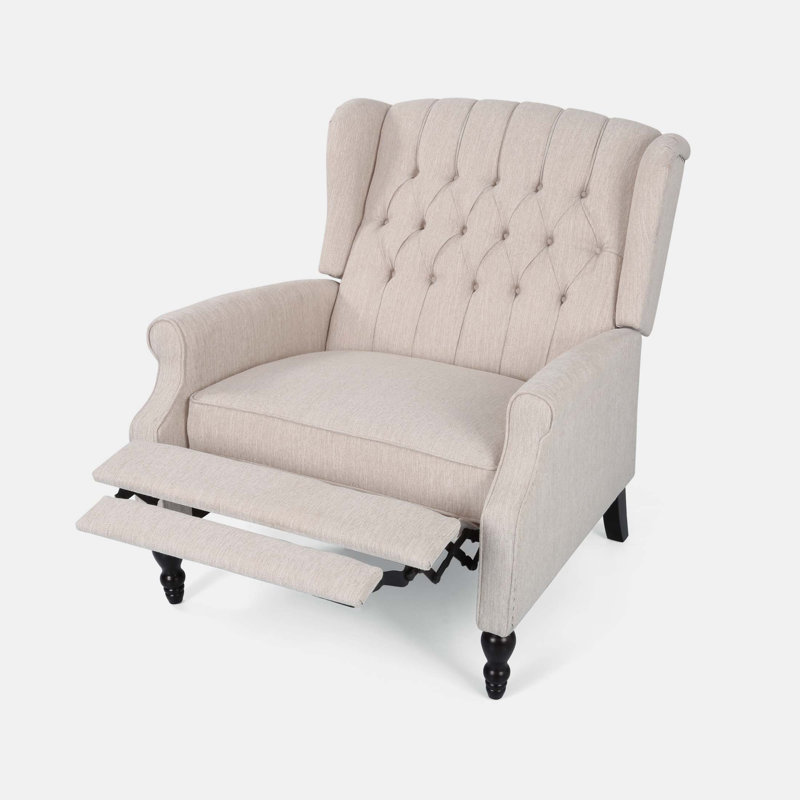 Fauteuil inclinable manuel en tissu surdimensionné, capitonné à boutons pour le salon, Tissu beige