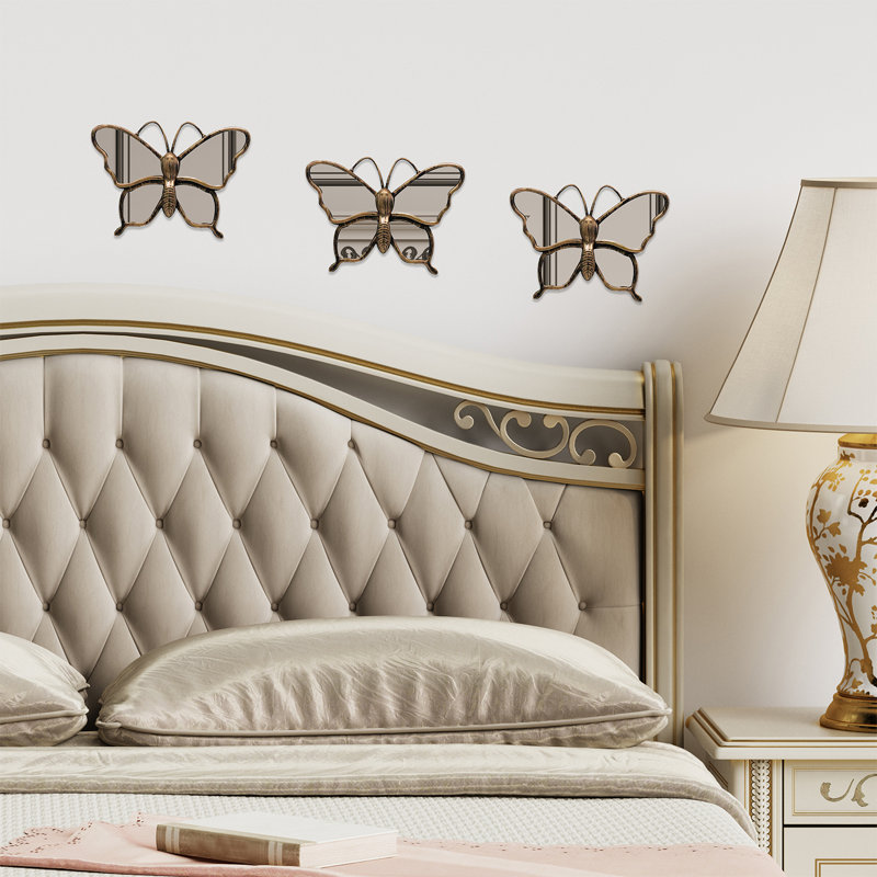 Spector Rusty Brown Gold Butterflies Mirror Set - 3 Pcs