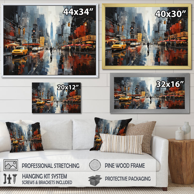 Cityscape Collage VI - Abstract Collages, reproduction sur toile encadrée, Cadre simple noir, H 16 po x l 32 po x P 1 po