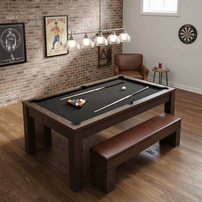 7Ft 3-in-1 Multi Game Table – Pool, Ping Pong & Dining Table with 2 Padded Storage Bench
