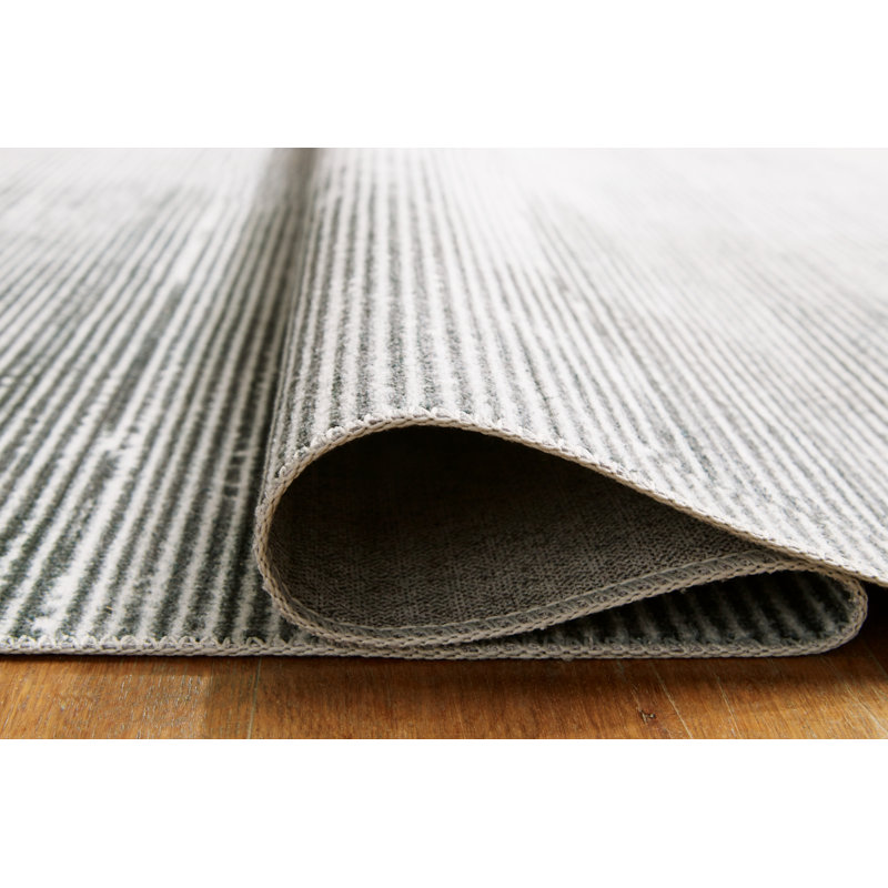 8' x 10' Black and White Abstract Washable Rug