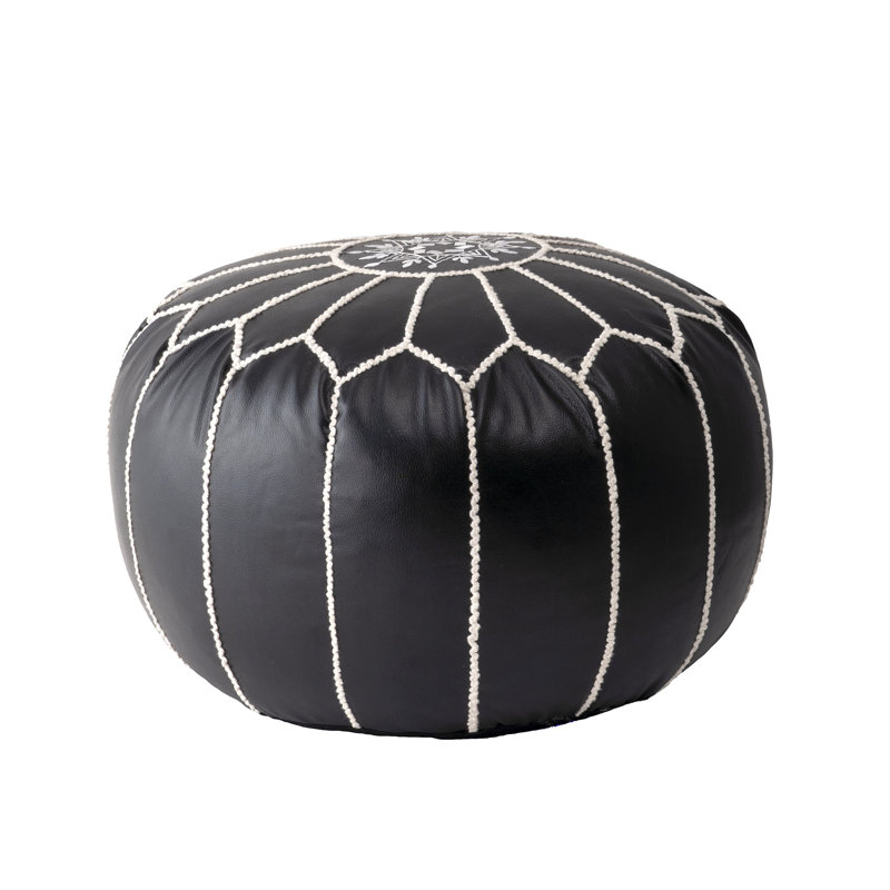 Faux Leather Pouf, Black Faux Leather