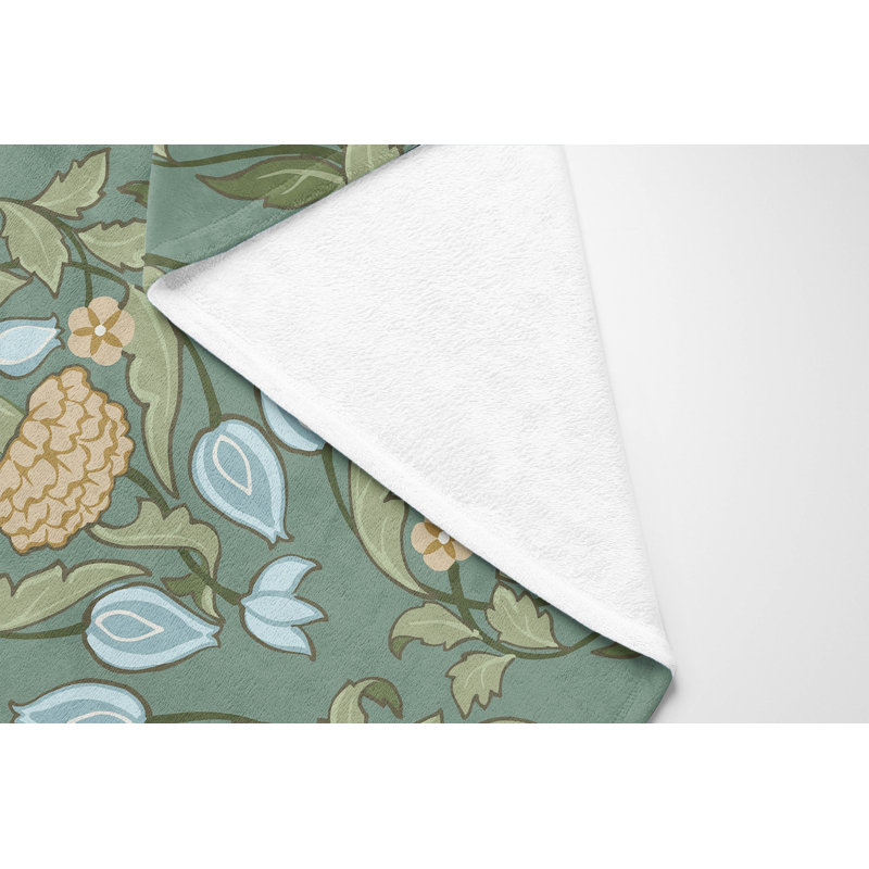 Couverture en velours de polaire vison doux Piper, L 80 po x l 60 po, Motif floral vert
