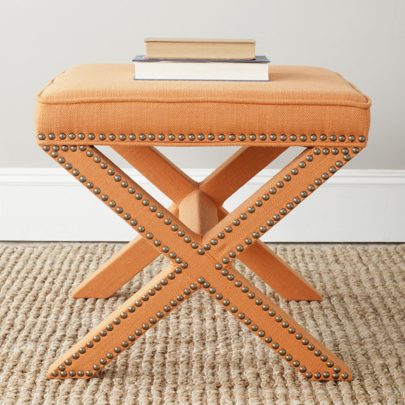 Nixon 20.5" Wide Velvet Square Standard Ottoman, Orange Cotton