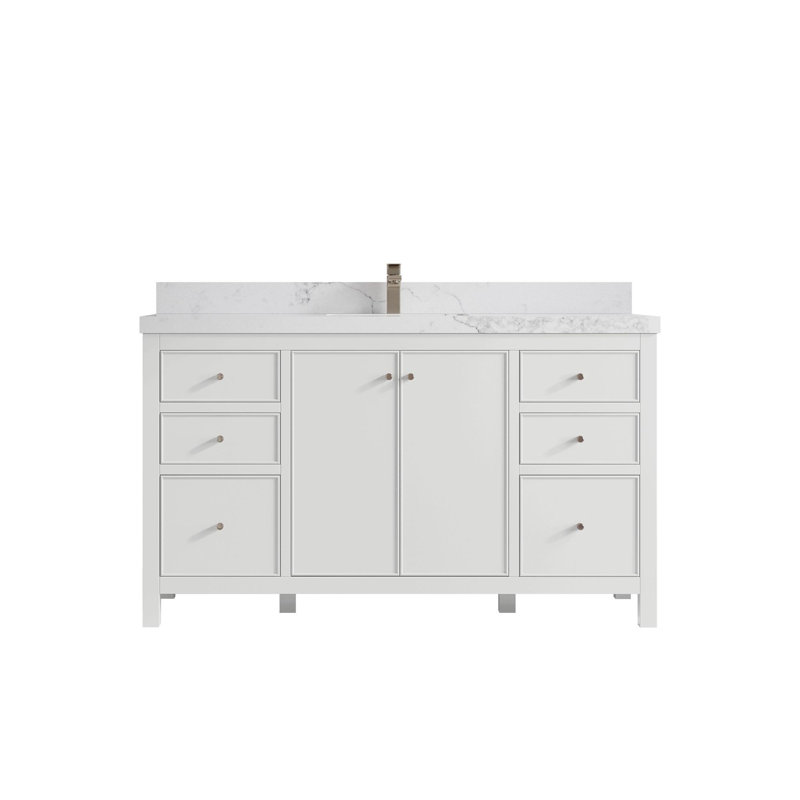 Meuble-lavabo simple 60 po avec plateau Chicago, Calacatta Nuvo