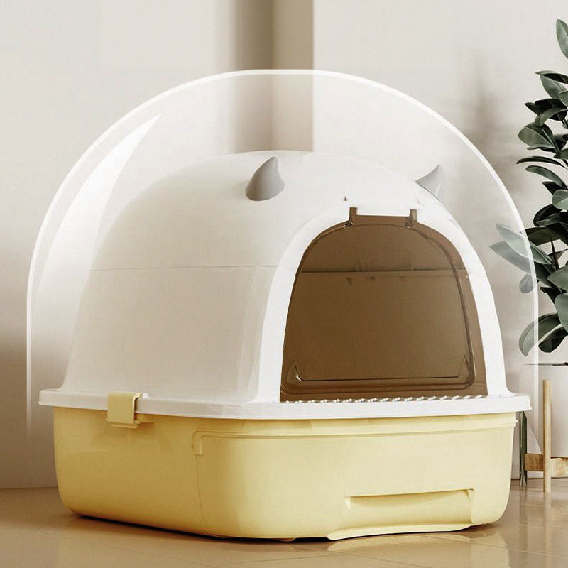Little Devil Odor-Proof Fully Enclosed Extra-Large Folding Cat Litter Box, Yellow