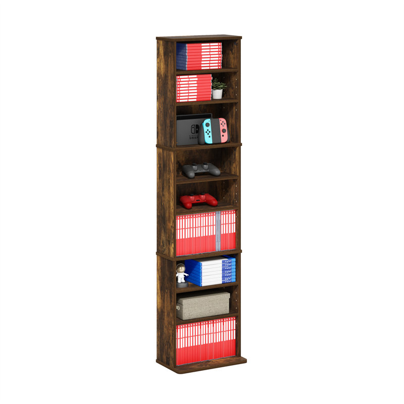 Support de rangement multimédia 9 tablettes avec tablettes réglables, Bois de pin ambré
