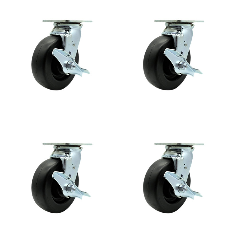 6 Inch Polyolefin Caster Set with Roller Bearings 4 Brake 2 Swivel Lock SCC/SCC-30CS620-POR-TLB-BSL-2-TLB-2