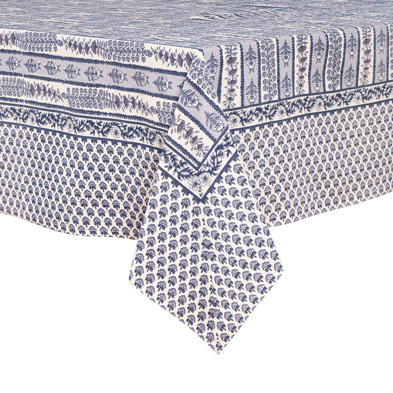 Avignon Handmade Floral Tablecloth, 128" x 71", Dijon/Blue