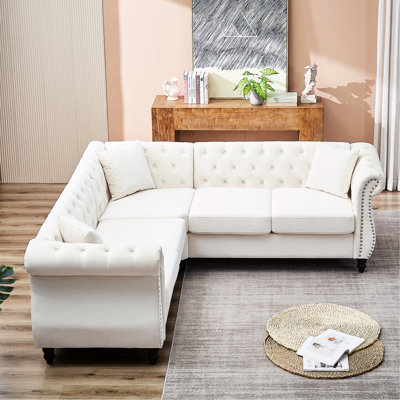 83.5-inch Corner Sectional Couch, 5 With 3 Pillows. Streamline Modern Theme For Living Room, Bedroom. Solid Wood Frame Oversized , Style Home.