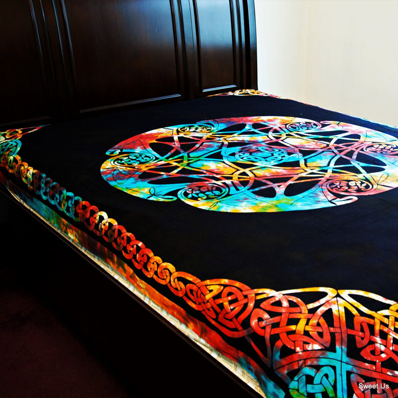Cotton Celtic Tie-Dye Tablecloth Rectangle, 88" H x 104" W, Amber