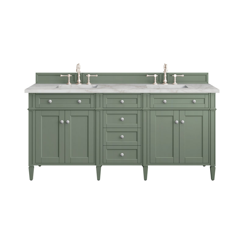 Meuble-lavabo double l 72 po Dussault, Céladon fumé, Argent victorien, 8 po