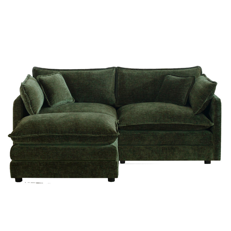 Living Room Set, L Shape Sofa, Chenille Sofa, For Living Room, Green Chenille, 33" H x 75.9" W x 57" D