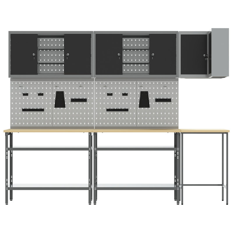 Set Of 9 Steel Medium Height-Adjustable Workshop Table, Black