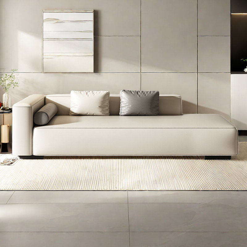 Méridienne Rozalia, Similicuir beige, Chaise longue à accoudoir gauche