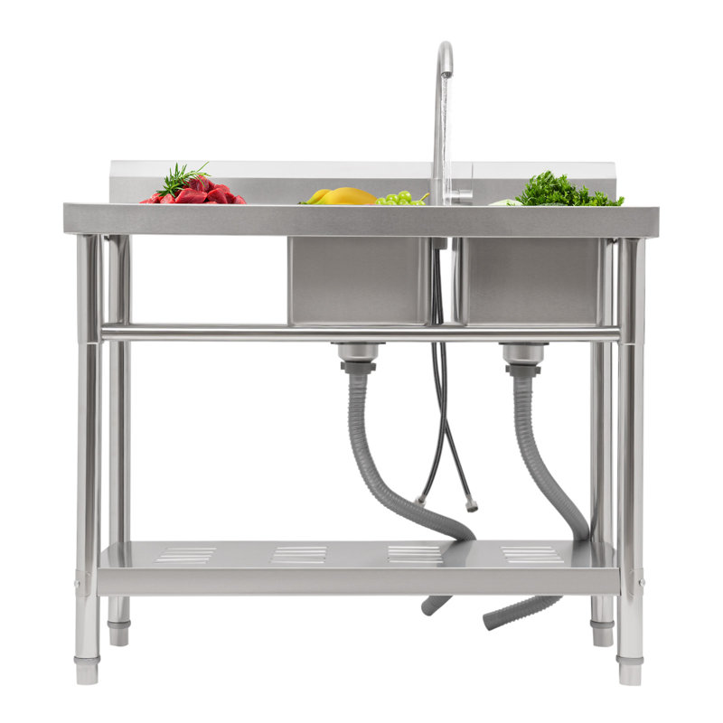 39.37'' L Freestanding Double Bowl Stainless Steel Kitchen Sink