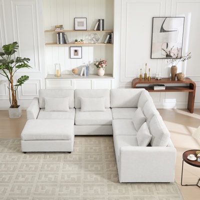 6-Piece Upholstered Sectional Sofa Modern Corner Couch With Ottoman