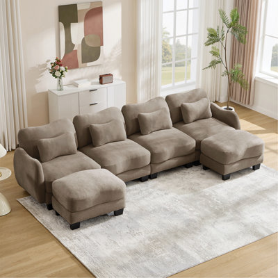 Canapé en chenille en forme de U avec 3 coussins de taille exquise, canapé modulaire surdimensionné à 3 places avec 2 repose-pieds mobiles, conception incurvée ergonomique, canapé modulaire facile à assembler pour le bureau du salon