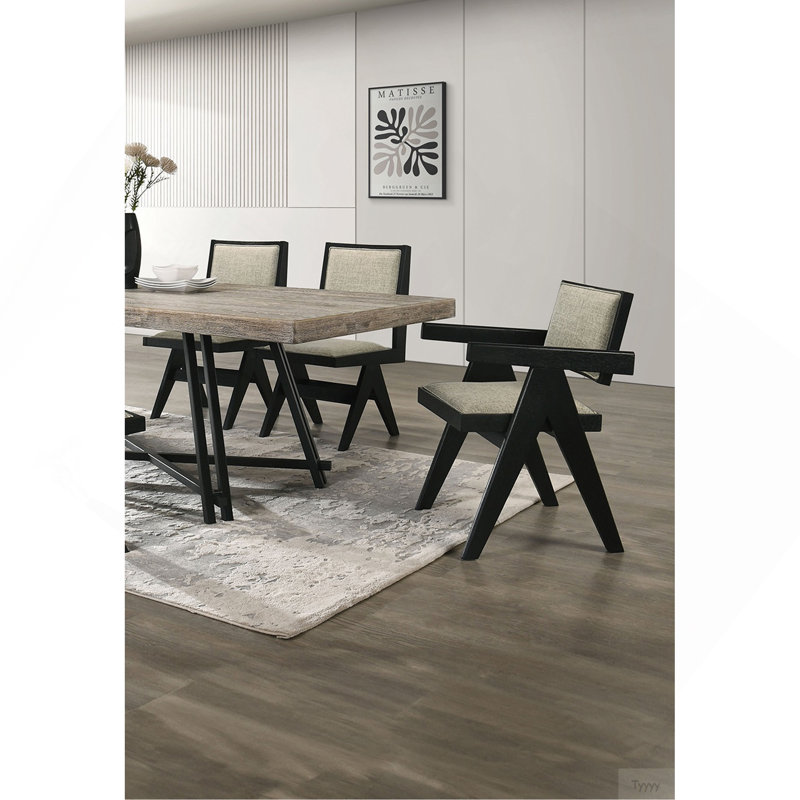 Chaises de salle à manger contemporaines de couleur noire avec accoudoirs rembourrés en tissu gris clair 2 pièces
