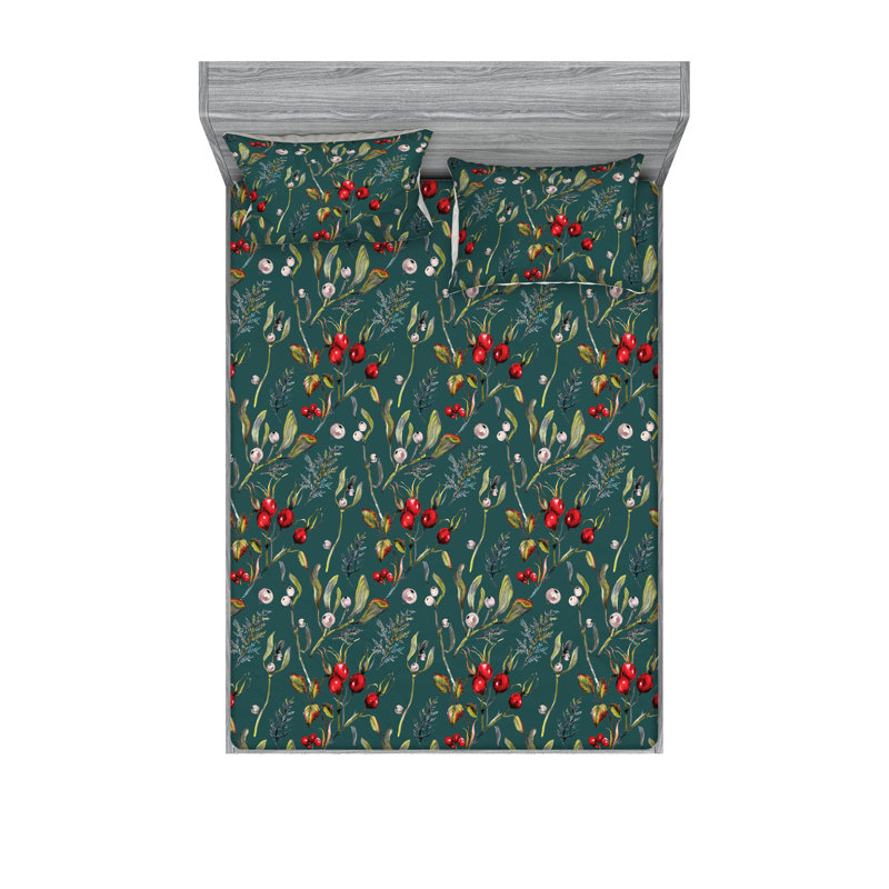 Drap-housse et taies décoratives 3 pièces Ambesonne, Corail foncé, bleu sarcelle / floral