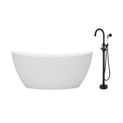 59'' x 30'' Freestanding Soaking Solid Surface Bathtub with Faucet